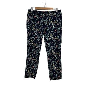 Ann Taylor LOFT Navy Marissa Floral Pants Size 10 Cropped Floral Yellows, Greens